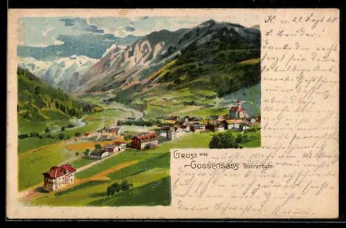 Künstler-AK Gossensass /Brennerbahn, Teilansicht