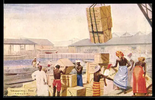 AK Ceylon, Shipping Tea, Indische Arbeiter verschiffen Lipton Tee