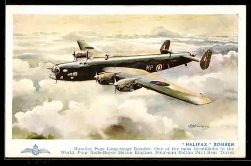 AK franz. Halifax Bomber in der Luft