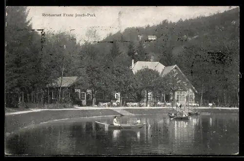 AK Salzburg, Cafe und Weinrestaurant Franz Josefs-Park mit Booten