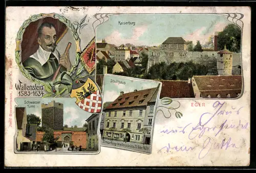 AK Eger, Kaiserburg, Schwarzer Thurm, Stadthaus