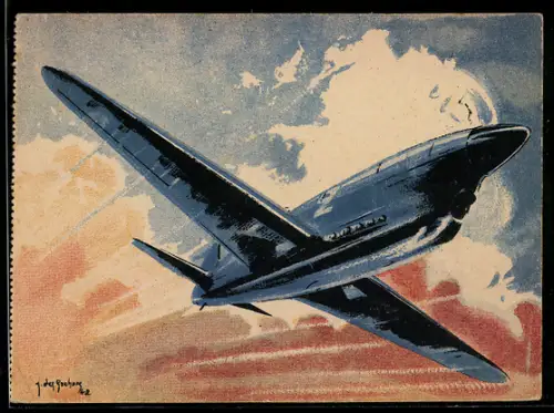Künstler-AK Caudron, Coupe Deutsch, Propellerflugzeug