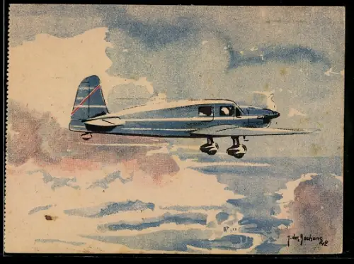 Künstler-AK Flugzeug Caudron Simoun im Flug