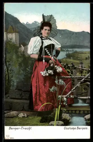 AK Schöne Bernerin in Trachten mit Blumen