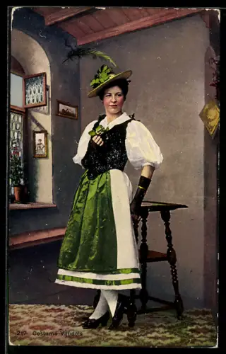 AK Costume Vaudois, Winzerin in typischer Tracht