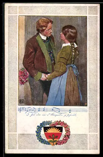 Künstler-AK Karl Friedrich Gsur, Deutscher Schulverein Nr. 374: Verliebtes Paar beim Händchenhalten
