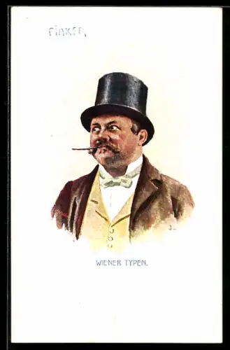 AK Wiener Typen, Fiaker mit Zylinder und Zigarillo