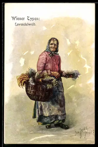 Künstler-AK Wien, Wiener Typen, Lavendelweib