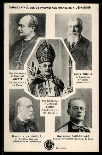 AK Portraits kirchlicher und weltlicher Würdenträger, Kardinal von Lucon, Erzbischof von Paris, Minister Deny Cochin