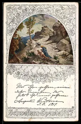 AK Schwestern-Spende 1917, Frau und Verwundeter, Rotes Kreuz