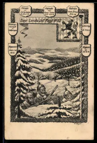 AK Gefechte mit Beteiligung des Bayr. Landw. Inf. Regt. No. 10
