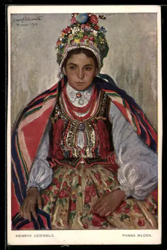 Künstler-AK Panna mloda - Fiancée, junge Braut in Festtracht