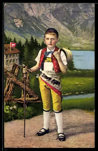 AK Appenzeller-Knabe in Tracht mit Stock