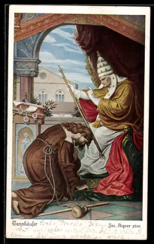 Künstler-AK Jos. Aigner: Richard Wagner, Tannhäuser, Die Verneigung