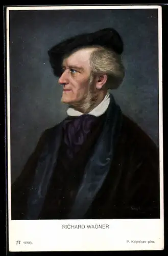 Künstler-AK Portrait Richard Wagner mit Mütze auf dem Kopf