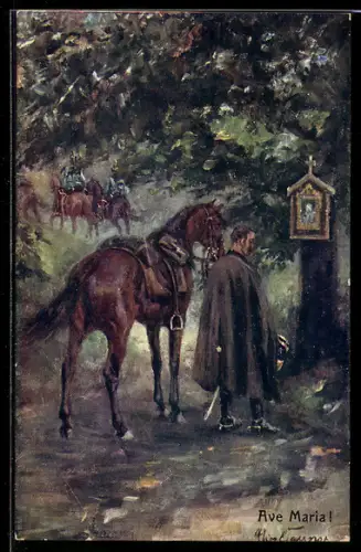 AK Kaiser Wilhelm II. betet an einem Bildstock am Baum