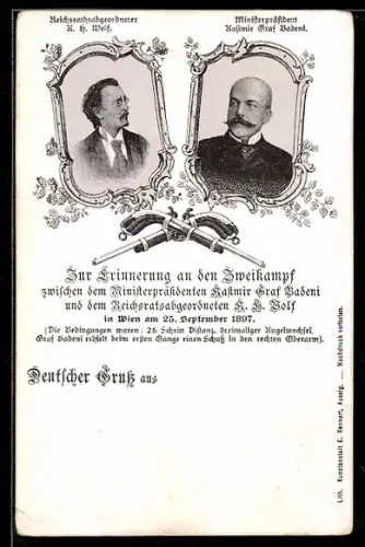 AK Erinnerung an den Zweikampf zwischen Ministerpräsident Kasimir Graf Badeni und Reichsratsabgeordneter K. H. Wolf