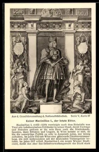 AK Kaiser Maximilian I. auf einem Podest mit Hofdamen