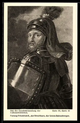 AK Herzog Friedrich II. in Rüstung, mit Schild, der Streitbare, der letzte Babenberger