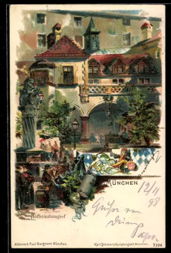 Künstler-AK T.Guggenberger: München, Hofbräuhof des Hofbräuhauses