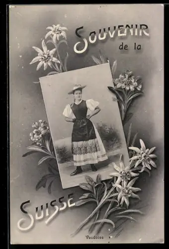 AK Souvenir de la Suisse, Bäuerin in Schweizer Tracht
