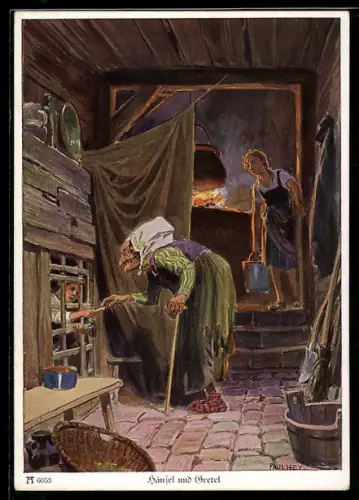 Künstler-AK Paul Hey: Hänsel und Gretel, Im Haus der Hexe