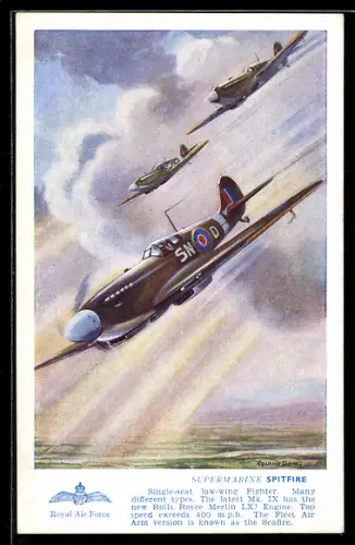 Künstler-AK Kampfflugzeuge vom Typ Supermarine Spitfire