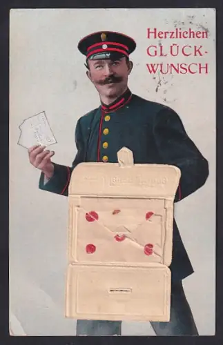 Leporello-AK Briefträger mit Brieftasche, Neujahrsgruss