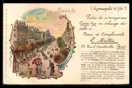 AK Paris, Boulevard des Italiens, Ansichtskarten-Reklame