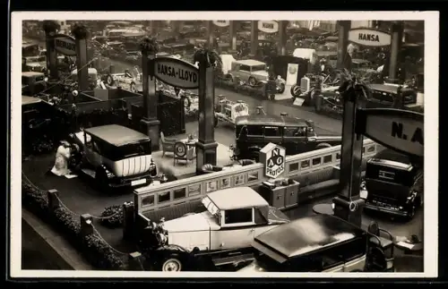AK Auto-Ausstellung mit Fahrzeugen der N.A.G. Protos und Hansa-Lloyd