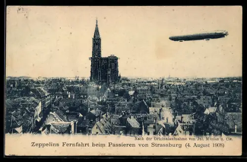 AK Strassburg, Zeppelin überfliegt die Stadt im Jahr 1908