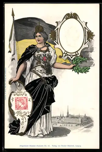 AK Kaiser Franz Josef I. von Österreich in jungen Jahren, Briefmarke und Austria