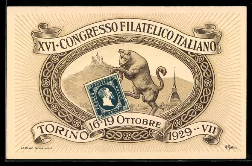 AK Torino, XVI Congresso Filatelico Italiano 1929