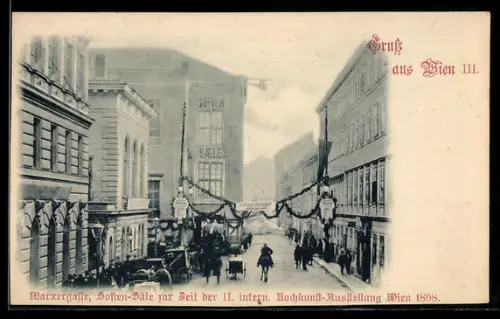 AK Wien, II. Intern. Kochkunst-Ausstellung 1898, Marxergasse, Sofien-Säle