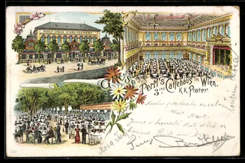 Lithographie Wien, Pertl's 3 tes Caffehaus, Innenansicht