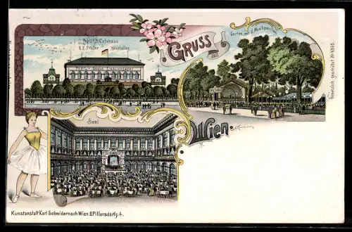 Lithographie Wien, Pertl`s Cafe-Haus, Saal