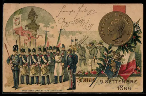 Lithographie Torino, 9 Settembre 1899, Soldaten in Uniformen