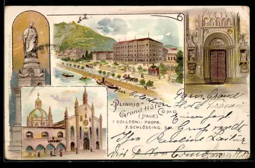 Lithographie Como, Grand Hôtel Plinius, prop. V. Colleoni