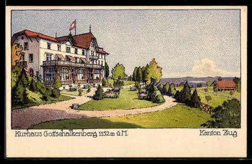 Künstler-AK Gottschalkenberg /Zug, Kurhaus Gottschalkenberg unter blauem Himmel