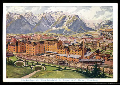 AK Bludenz /Vorarlberg, Fabrikanlage der Schokoladenfabrik Ph. Suchard
