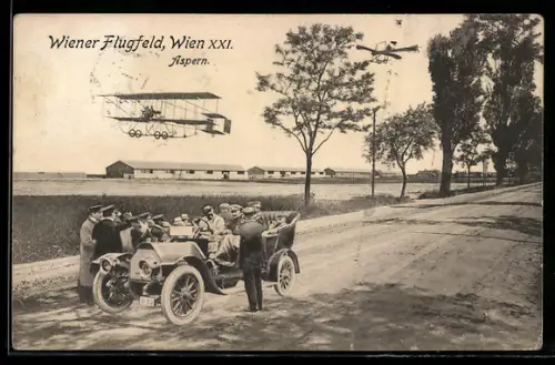 AK Wien, Wiener Flugfeld Aspern mit Flughafengebäude