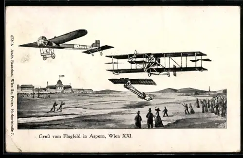 AK Wien, Flugfeld Aspern, Flugzeuge und Zuschauer