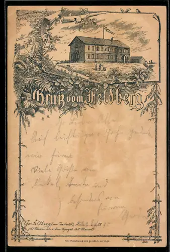 Vorläufer-Lithographie Feldberg im Taunus, 1895, Gasthaus auf dem Gipfel vom Feldberg