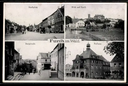 AK Furth im Wald, Stadtplatz, Burgstrasse, Rathaus, Teilansicht