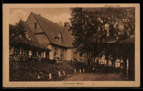 AK Crottorf / Rhld., Gasthaus und Postagentur von J. Klein, Pfingsten 1920