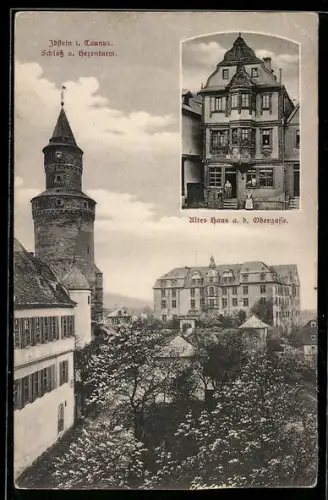 AK Idstein i. Taunus, Schloss & Hexenturm, Altes Haus a.d. Obergasse