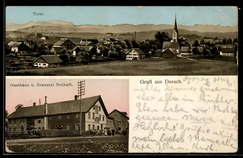 AK Durach, Totalansicht und Gasthaus mit Brauerei Nothaft