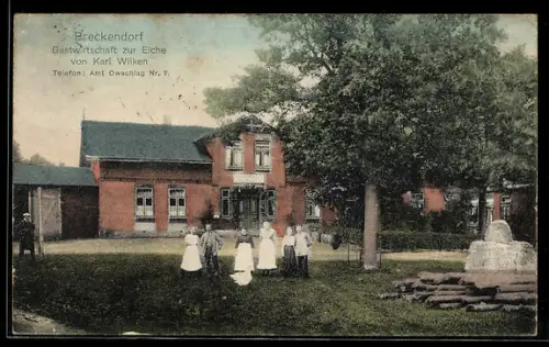 AK Brekendorf, Gasthaus zur Eiche, Inh. Karl Wilken, Gartenansicht