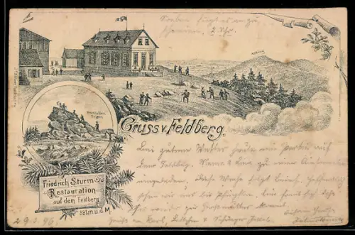 Lithographie Gr. Feldberg, Restaurant von Friedrich Sturm und Brunhilden Felsen