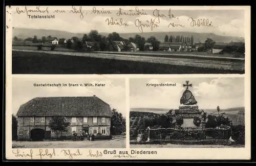 AK Diedersen, Totalansicht, Gasthaus im Stern von Wilh. Kater und Kriegerdenkmal